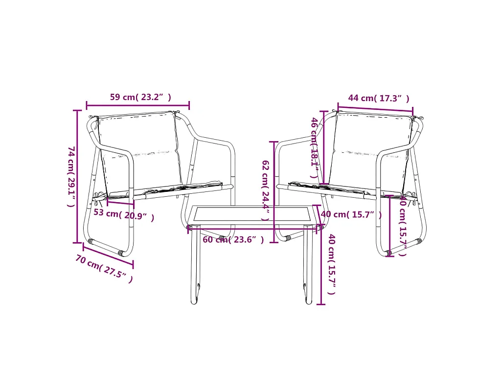 3-tlg. Garten-Lounge-Set mit Kissen Anthrazit Stahl