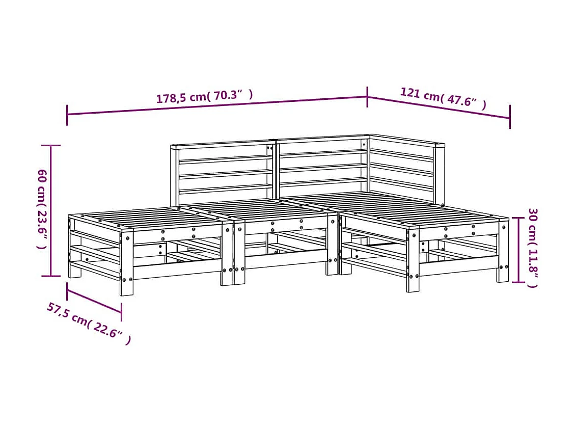 Salon de jardin 4 pcs bois massif de pin