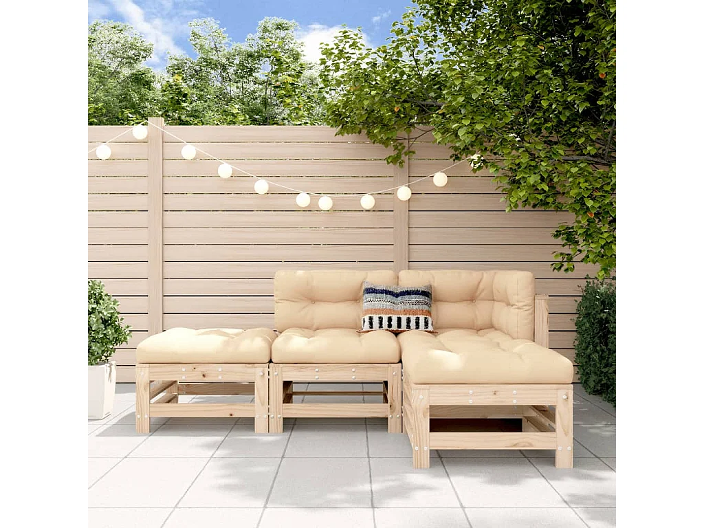 Juego de muebles de jardín 4 piezas madera maciza de pino