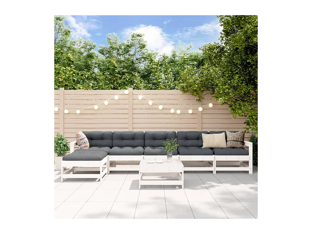 Set Salotto da Giardino 7 pz Bianco in Legno Massello di Pino