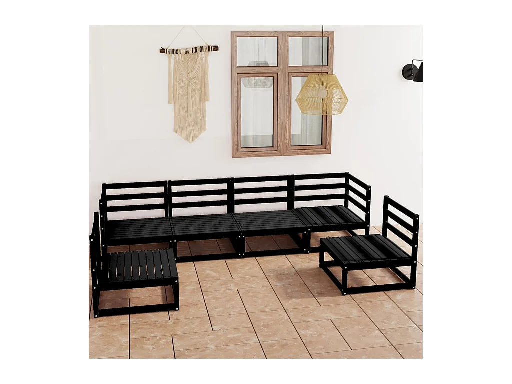 Set Divani da Giardino 6 pz Nero in Legno Massello di Pino