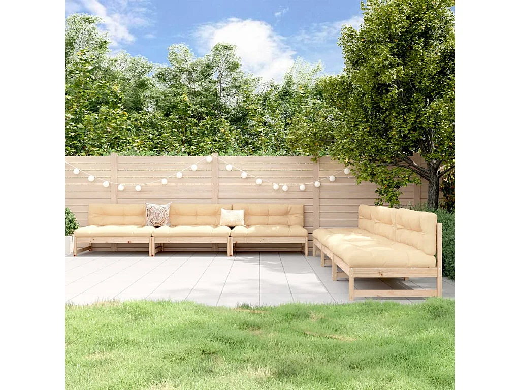 6 pcs conjunto lounge de jardim pinho maciço