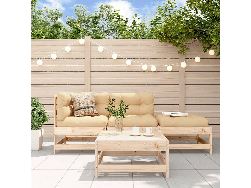 Salon de jardin 4 pcs avec coussins bois massif