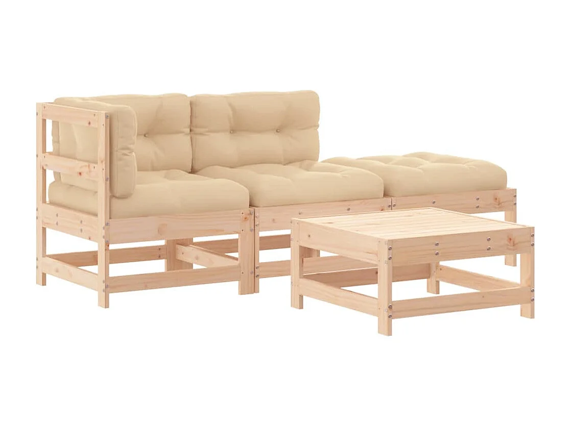 Salon de jardin 4 pcs avec coussins bois massif