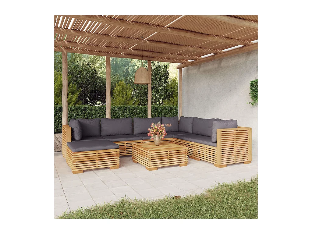 Salon de jardin 8 pcs avec coussins Bois de teck solide