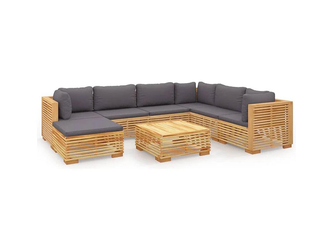 8-tlg. Garten-Lounge-Set mit Kissen Massivholz Teak