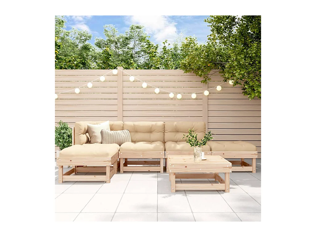 Salon de jardin 6 pcs avec coussins bois massif