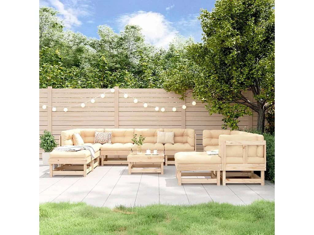 11 pcs conjunto lounge de jardim madeira de pinho maciça