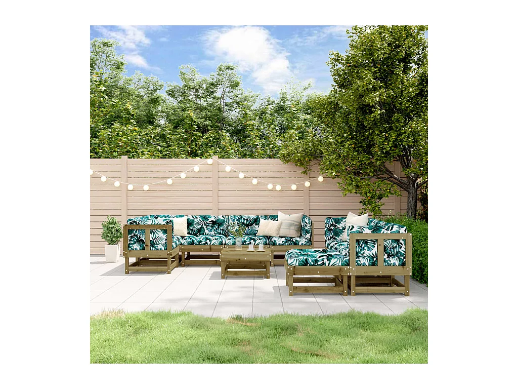 Salon de jardin 10 pcs avec coussins bois de pin imprégné