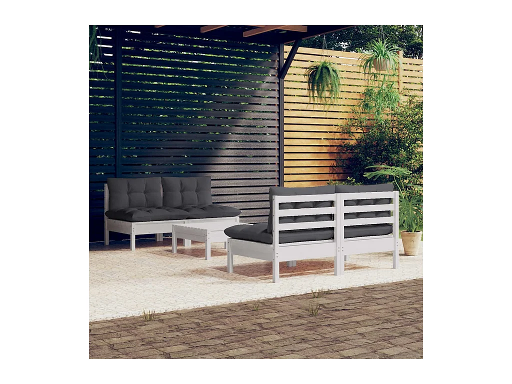 Salon de jardin 5 pcs avec coussins anthracite bois de pin