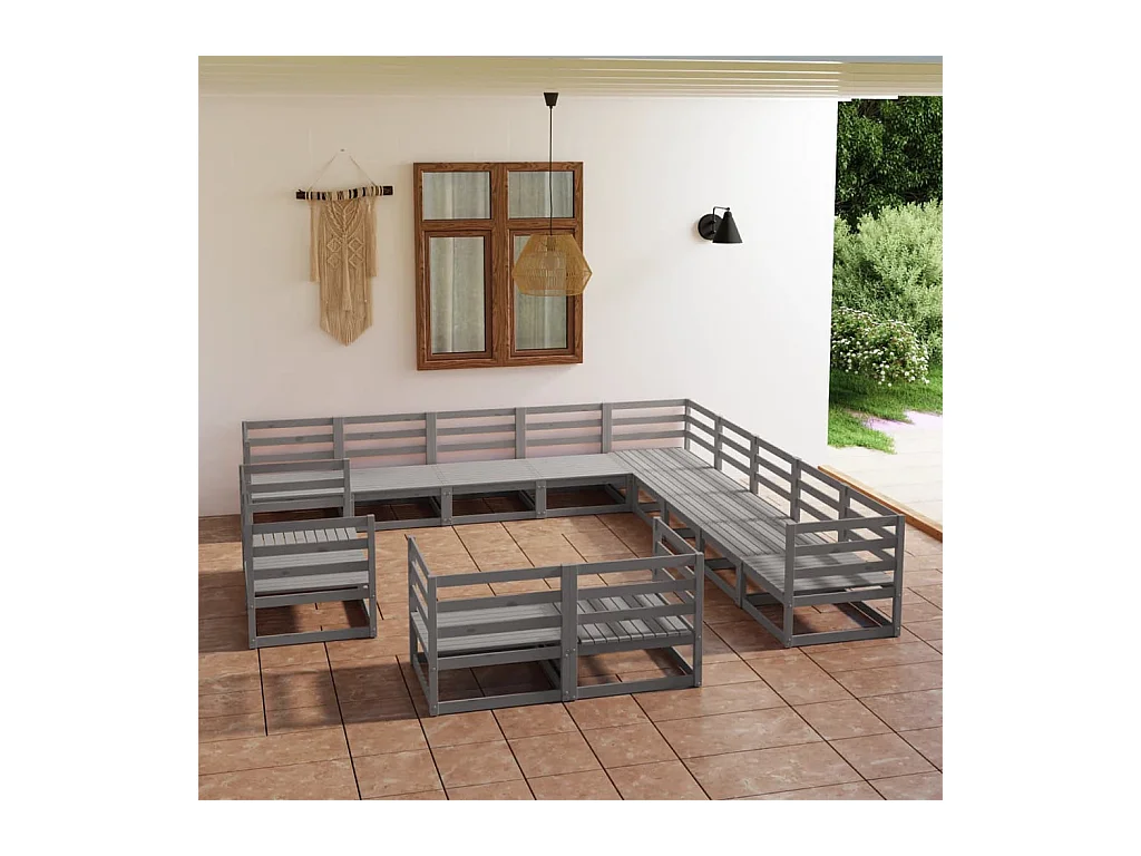 Salon de jardin 13 pcs bois de pin massif