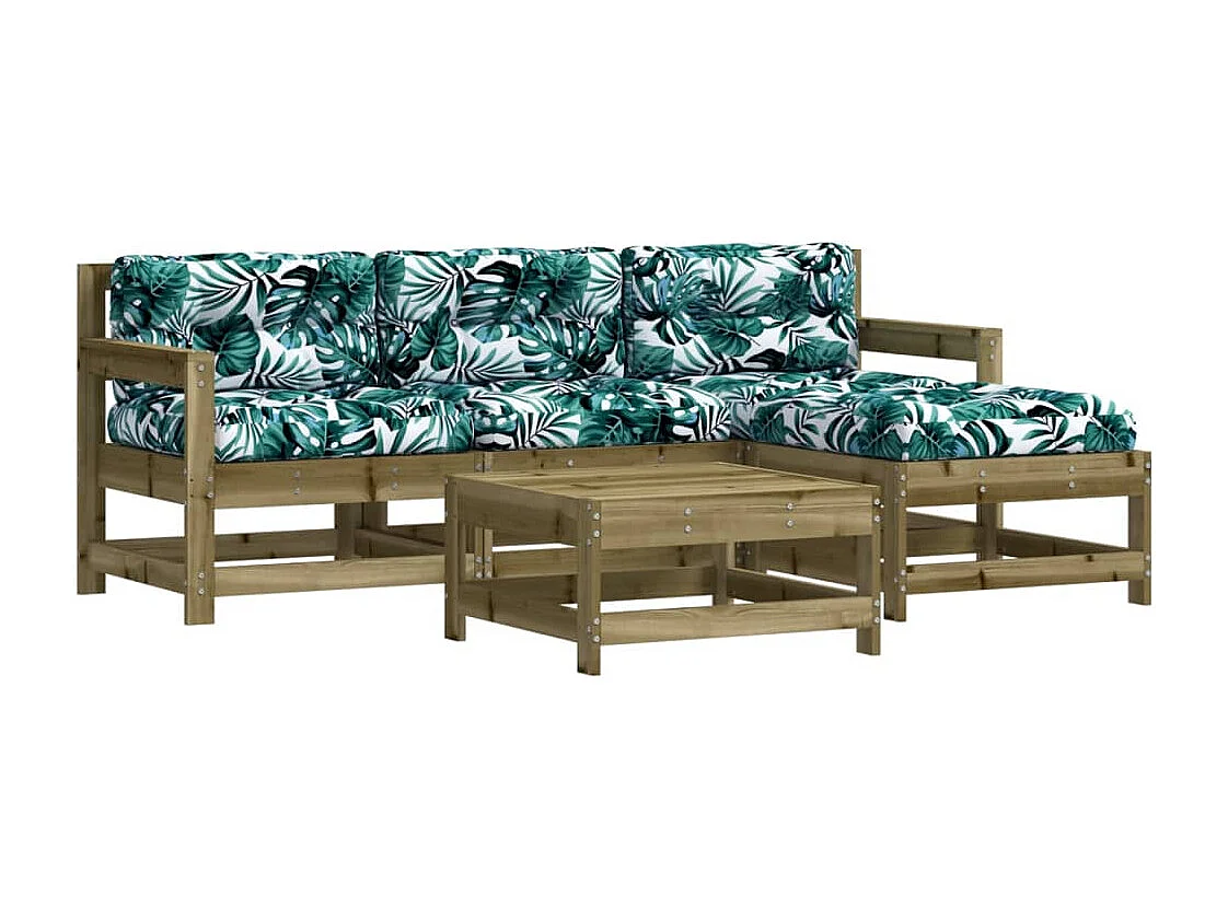 Set Divani da Giardino 5pz con Cuscini Legno Impregnato di Pino