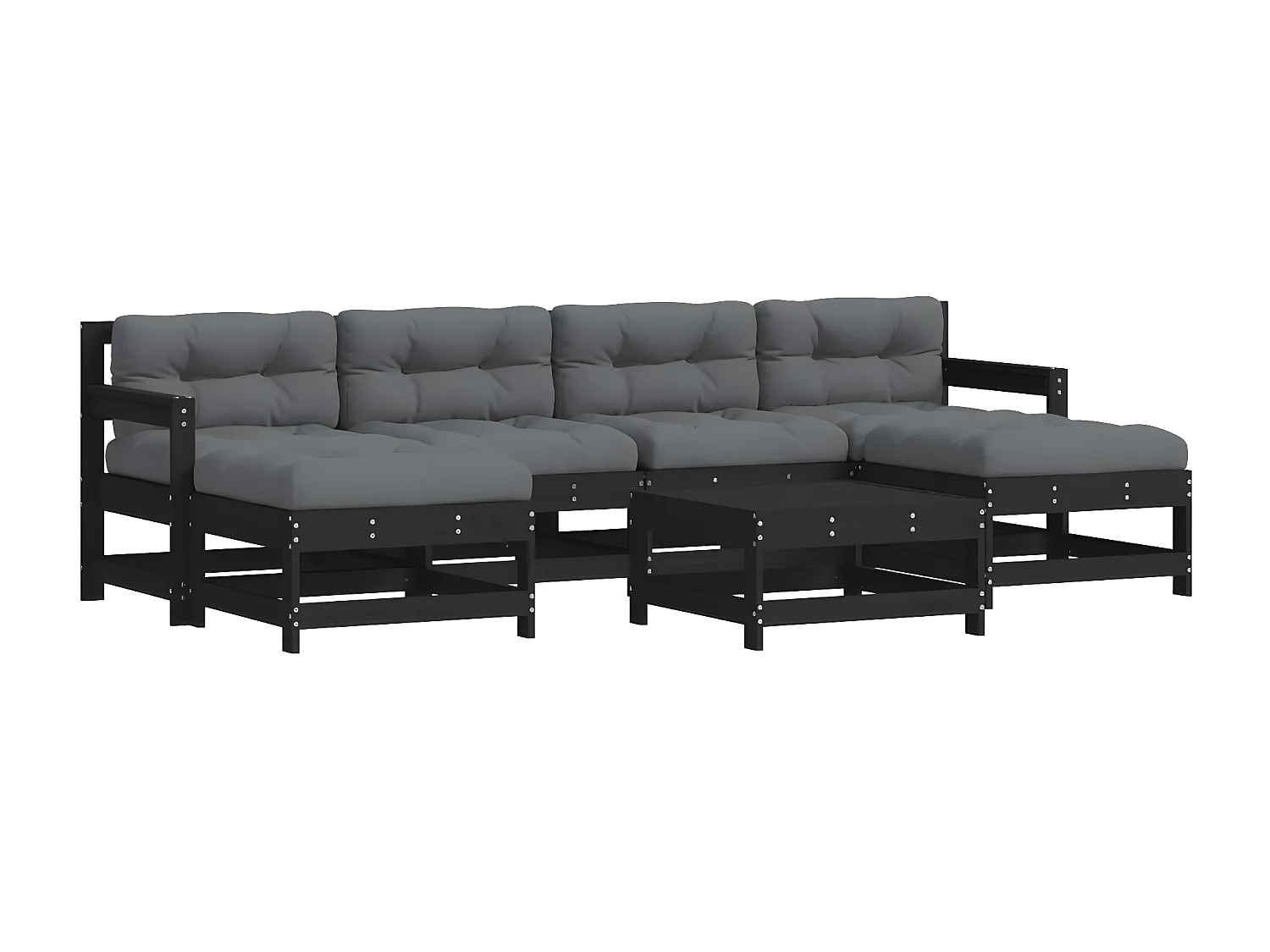 7-tlg. Garten-Lounge-Set mit Kissen Schwarz Massivholz