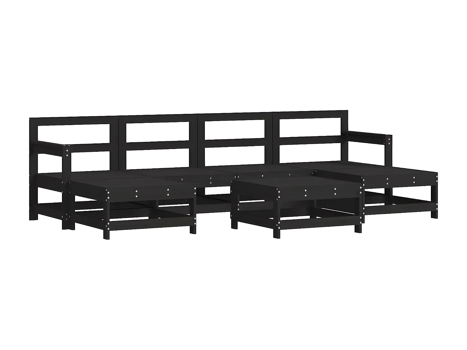 Salon de jardin 7 pcs avec coussins noir bois massif