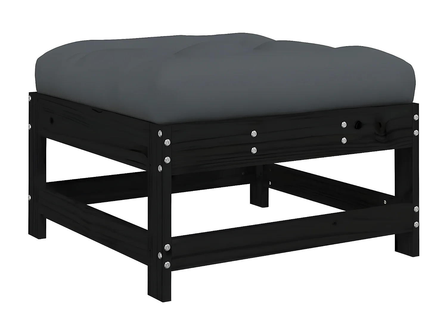 Salon de jardin 7 pcs avec coussins noir bois massif