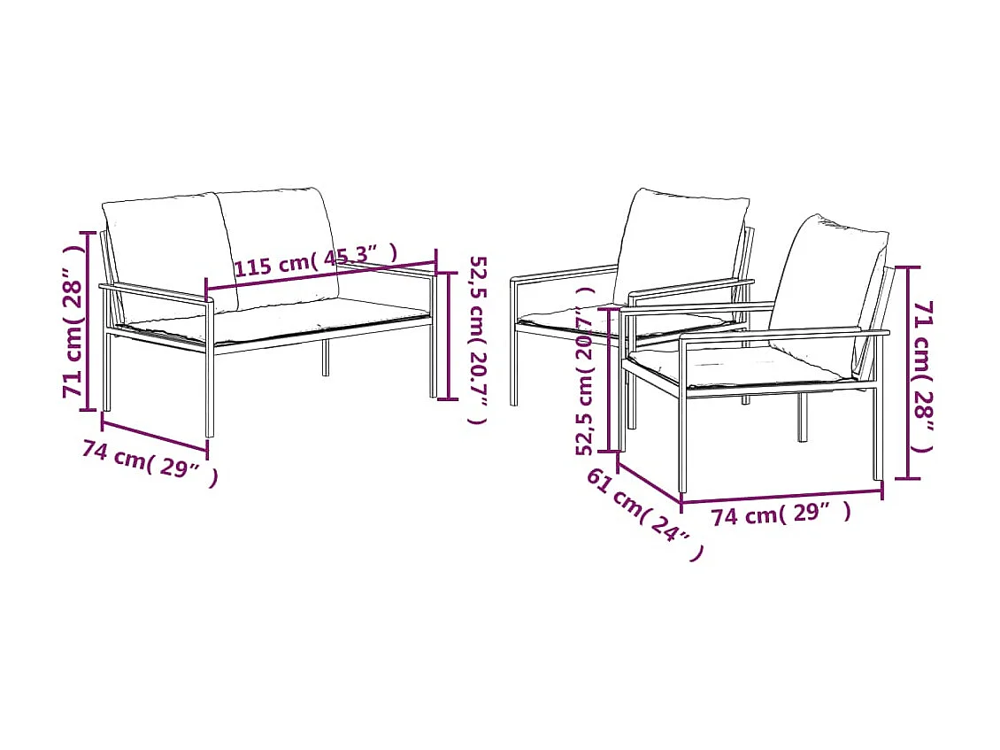 Salon de jardin avec coussins 3 pcs anthracite acier