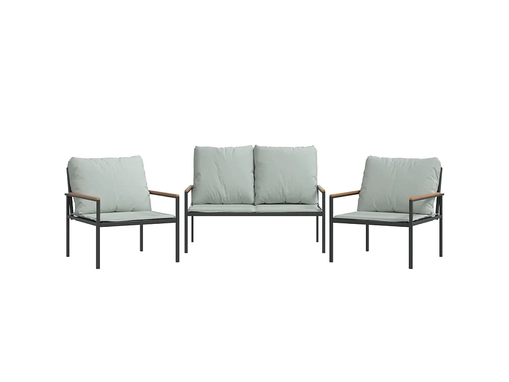 3-tlg. Garten-Lounge-Set mit Kissen Anthrazit Stahl