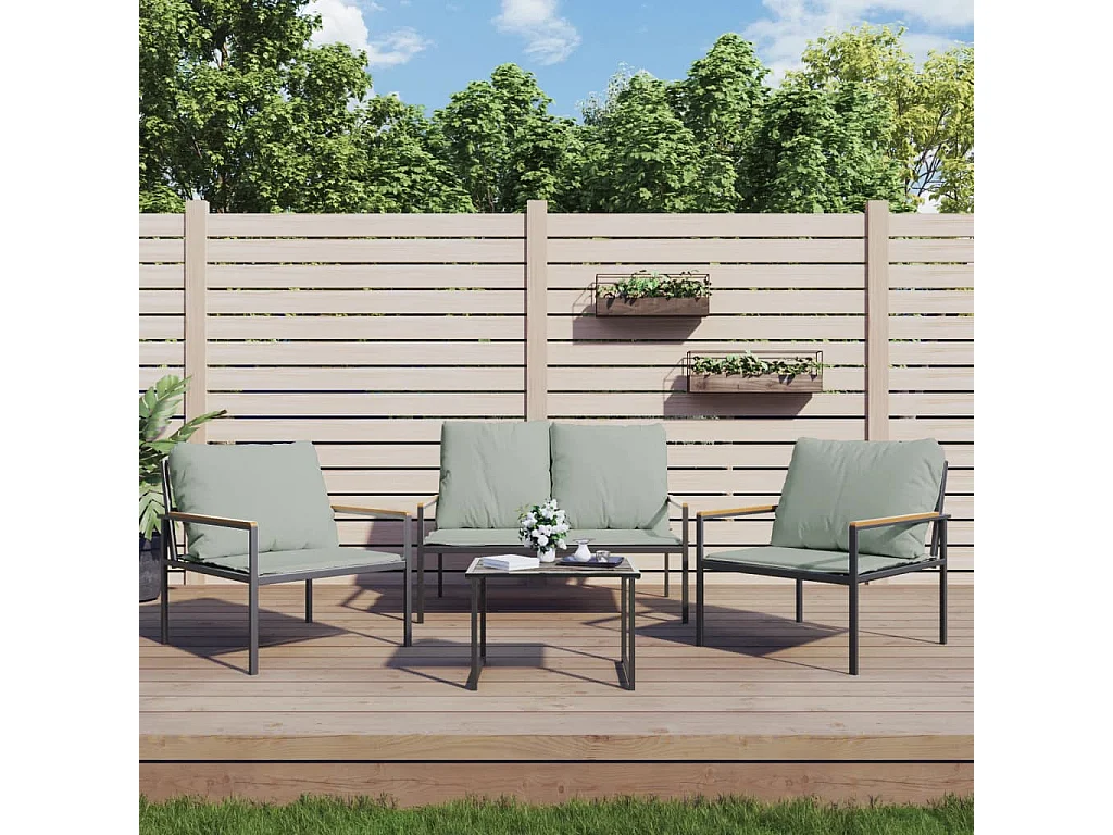 3-tlg. Garten-Lounge-Set mit Kissen Anthrazit Stahl