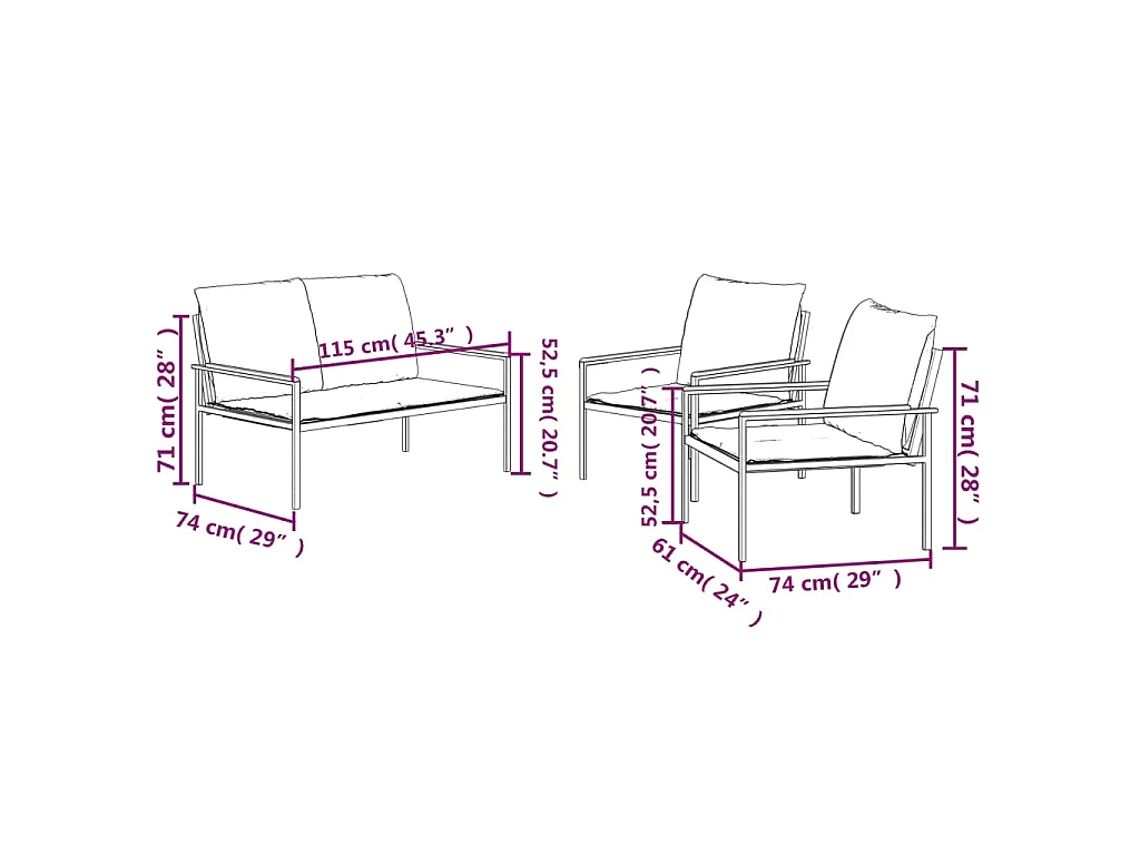 3-tlg. Garten-Lounge-Set mit Kissen Anthrazit Stahl
