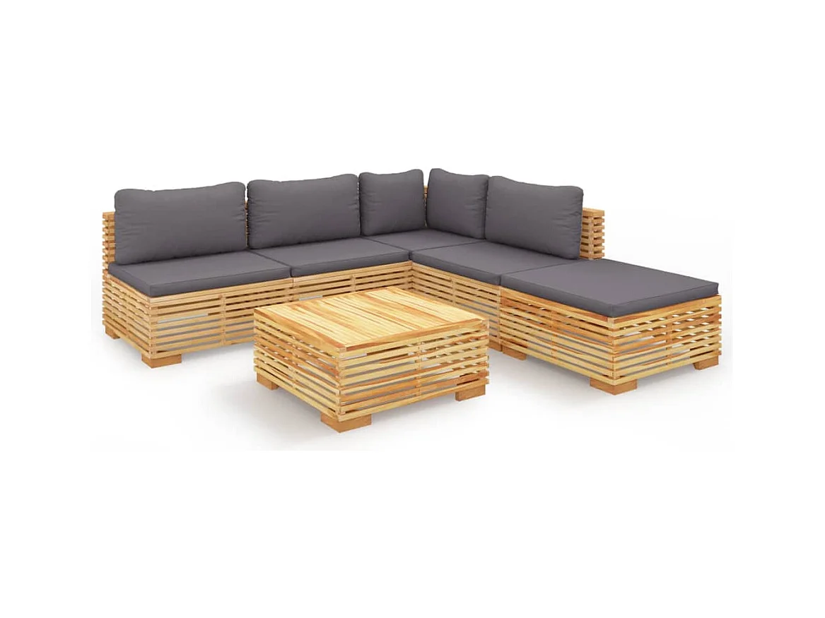 Set Divani da Giardino 6 pz con Cuscini Legno Massello di Teak