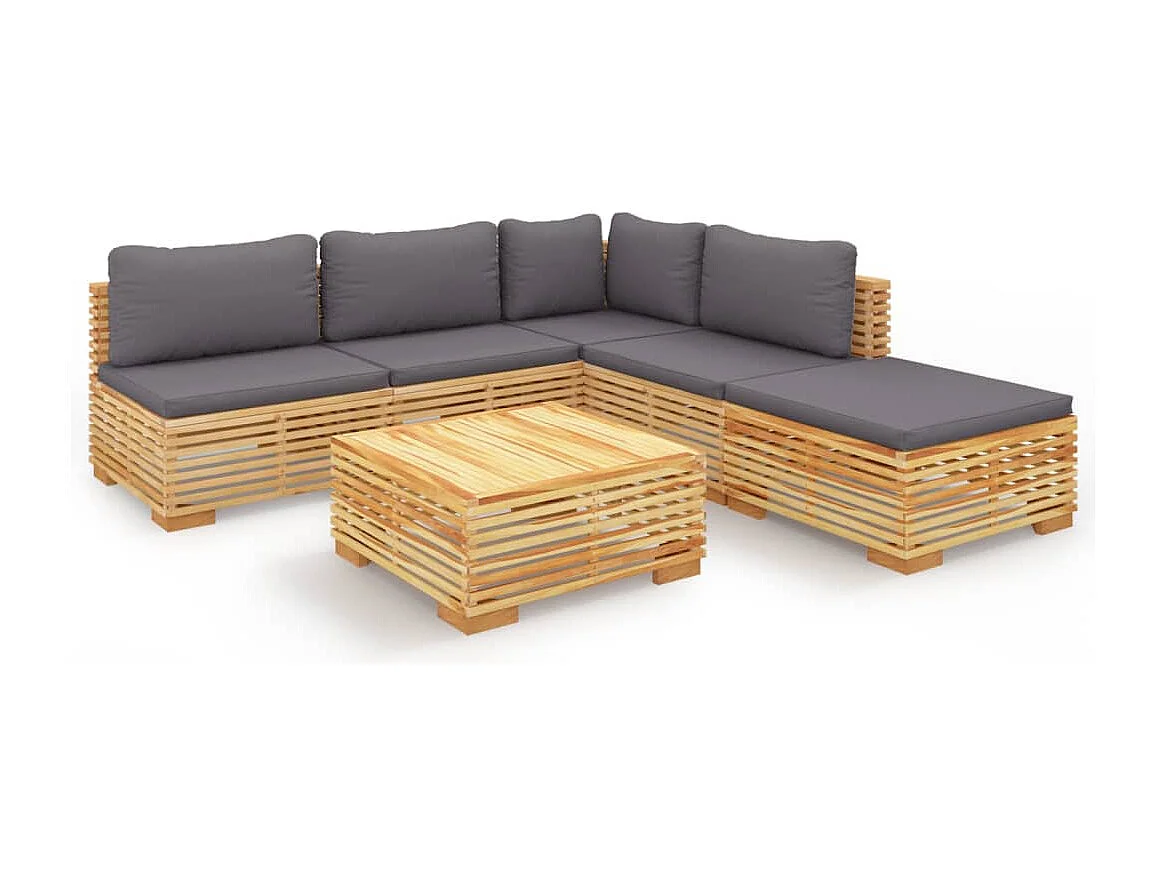 6 pcs conjunto lounge jardim c/ almofadões madeira teca maciça