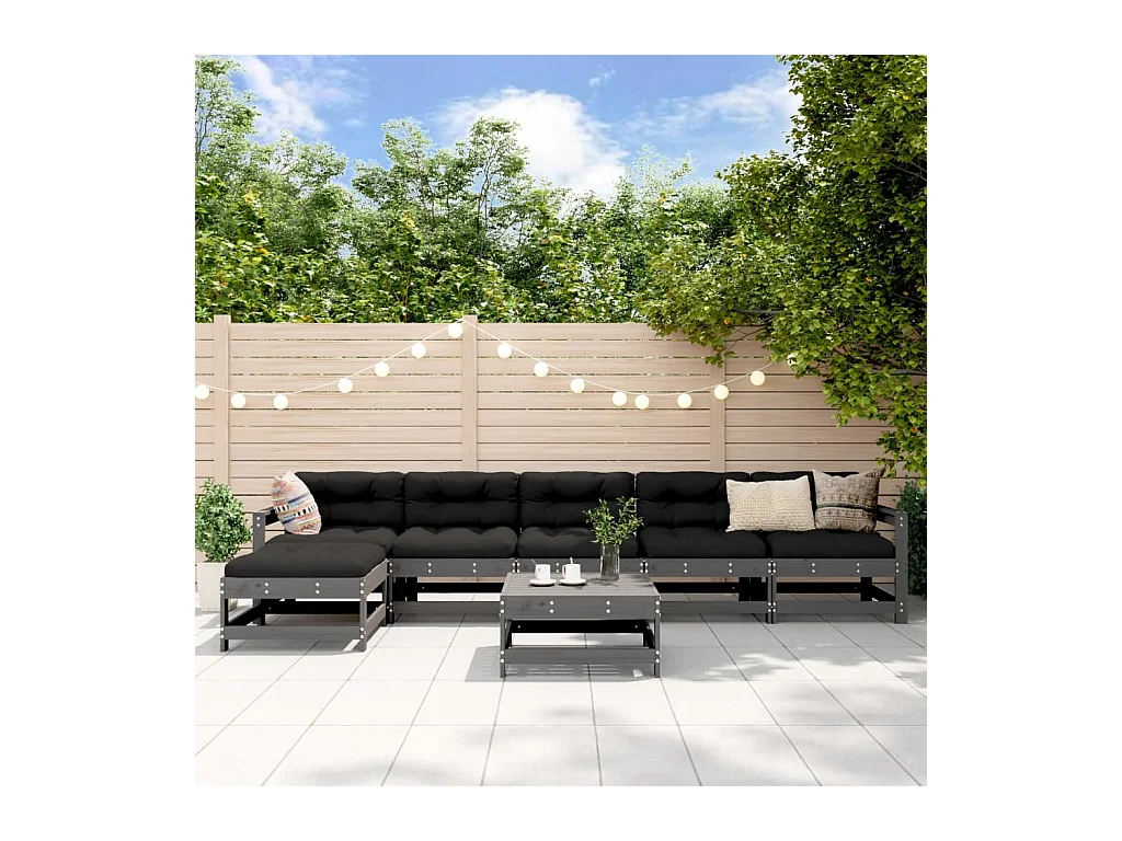 Set Salotto da Giardino 7 pz Grigio in Legno Massello di Pino
