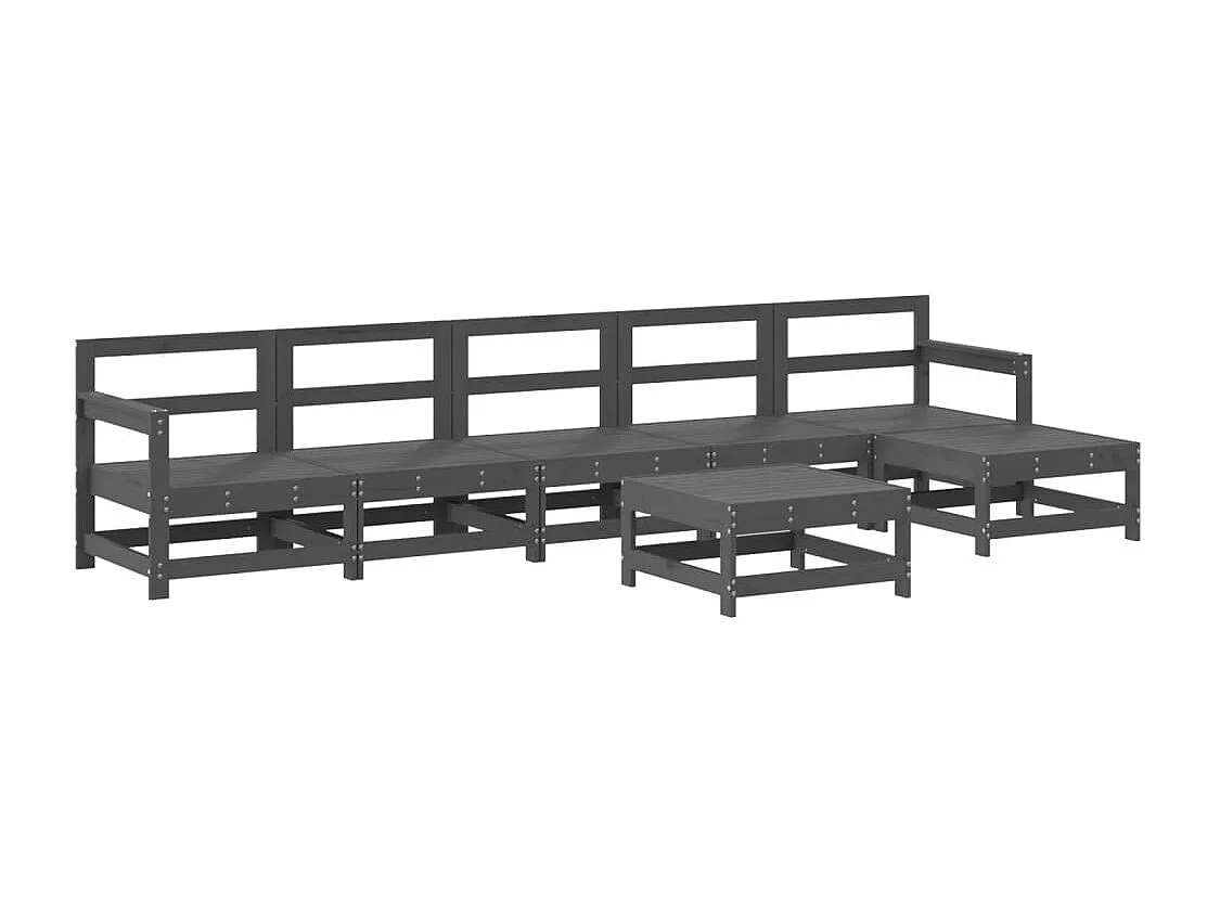 Salon de jardin 7 pcs Gris Bois de pin massif
