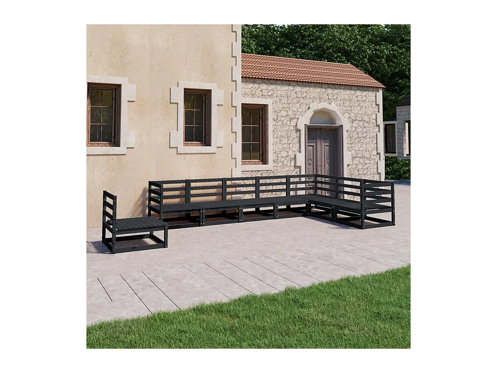 Set Divani da Giardino 8 pz Nero in Legno Massello di Pino