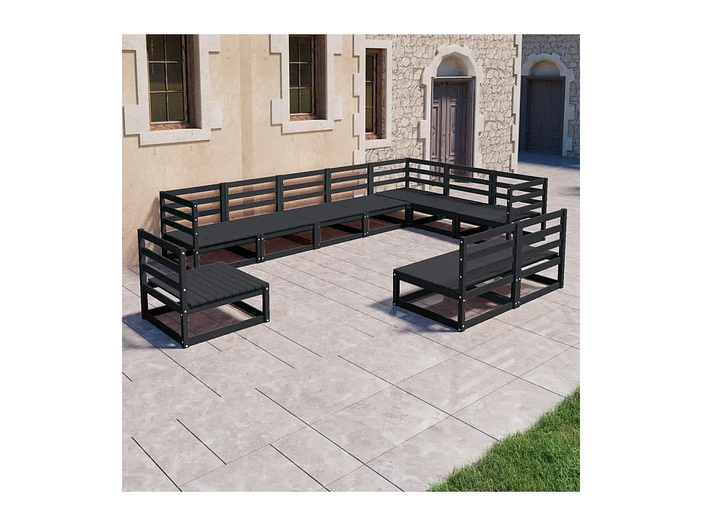 10-tlg. Garten-Lounge-Set Schwarz Massivholz Kiefer