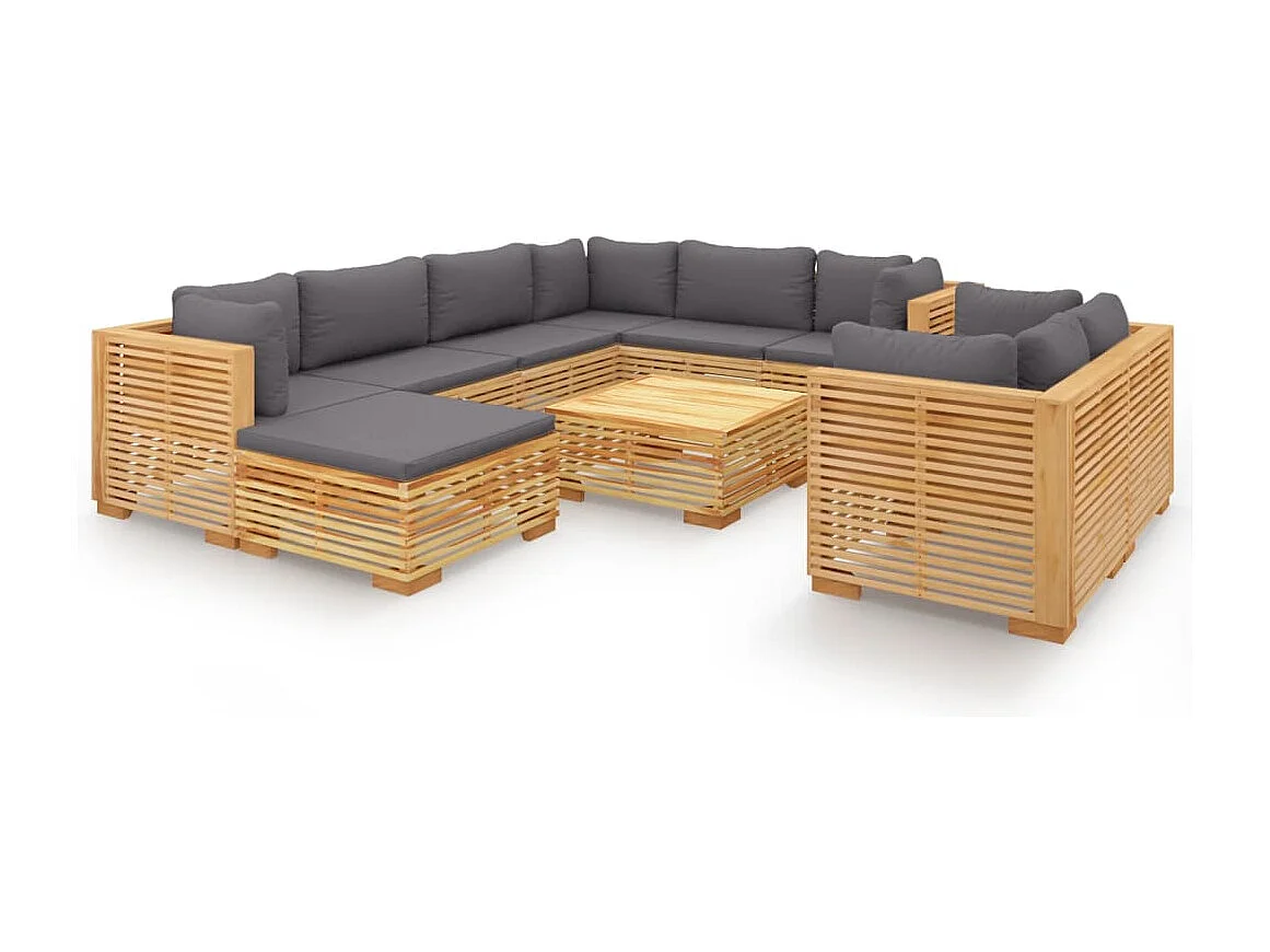 10 pcs conjunto lounge jardim c/ almofadões madeira teca maciça