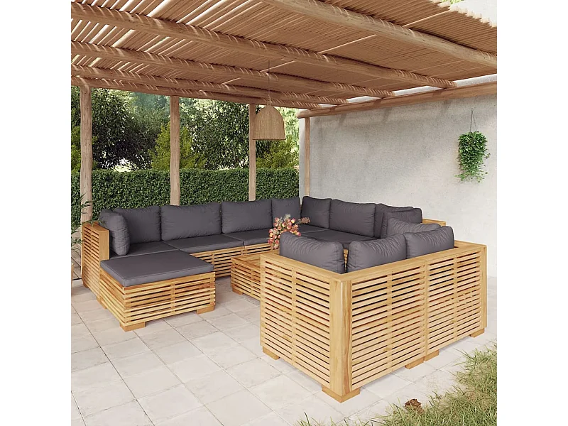 10 pcs conjunto lounge jardim c/ almofadões madeira teca maciça