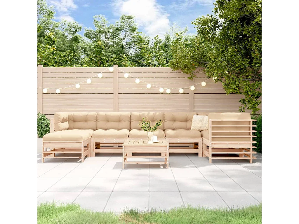 8-tlg. Garten-Lounge-Set mit Kissen Massivholz