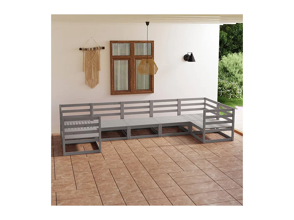 Set Salotto da Giardino 7 pz in Legno Massello di Pino