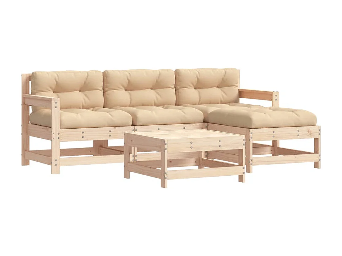 5-delige Loungeset met kussens massief hout