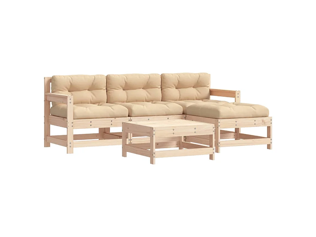 Salon de jardin 5 pcs avec coussins bois massif