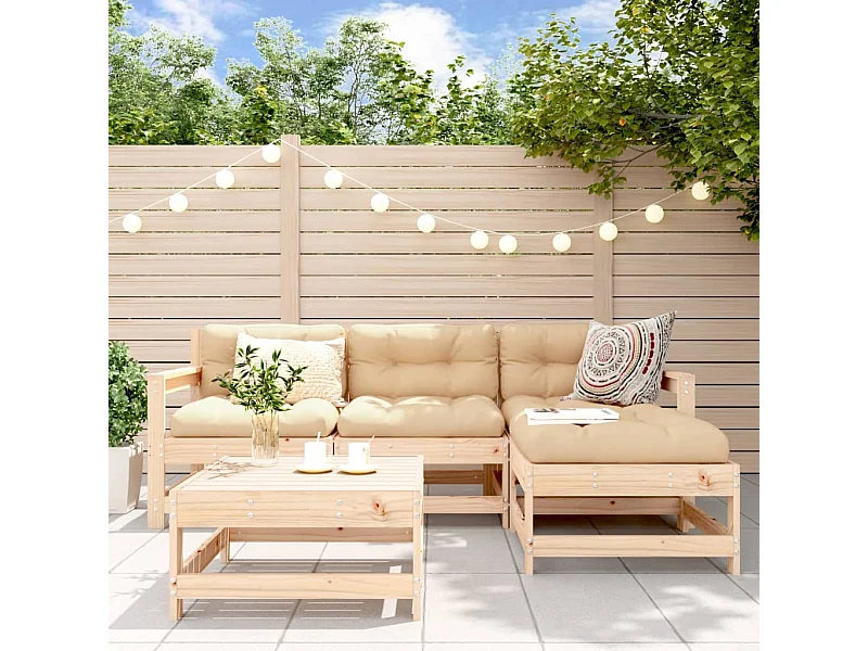 Salon de jardin 5 pcs avec coussins bois massif