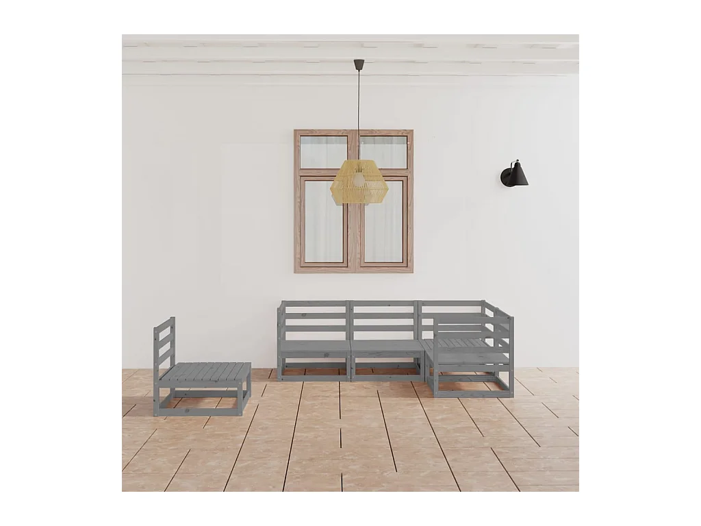 Set Divani da Giardino 5 pz Grigio in Legno Massello di Pino