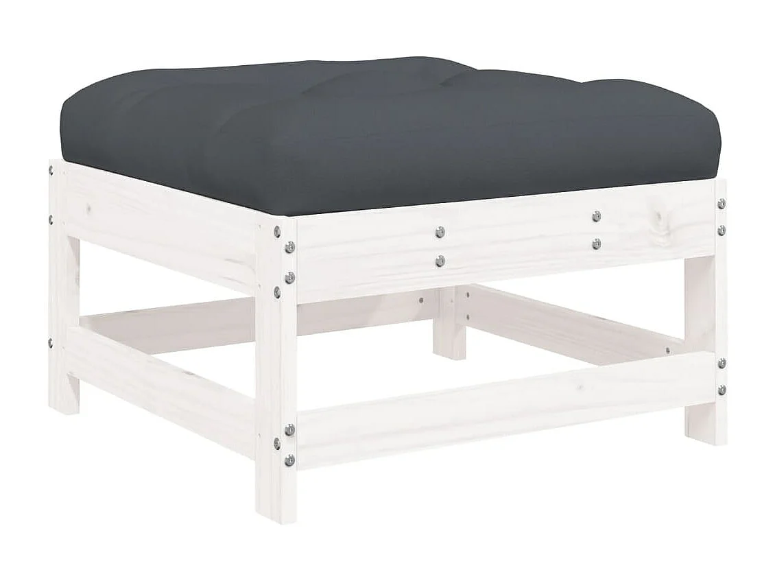Juego de muebles jardín 7 piezas y cojines madera maciza blanco