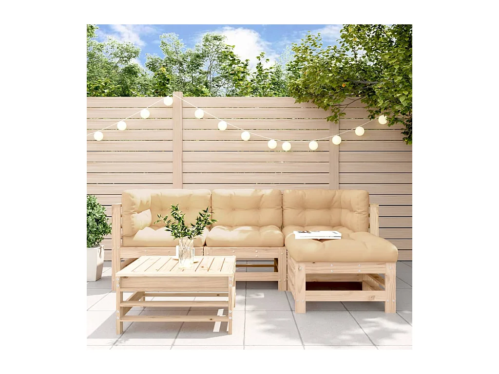 Set Divani da Giardino 5 pz con Cuscini in Legno Massello