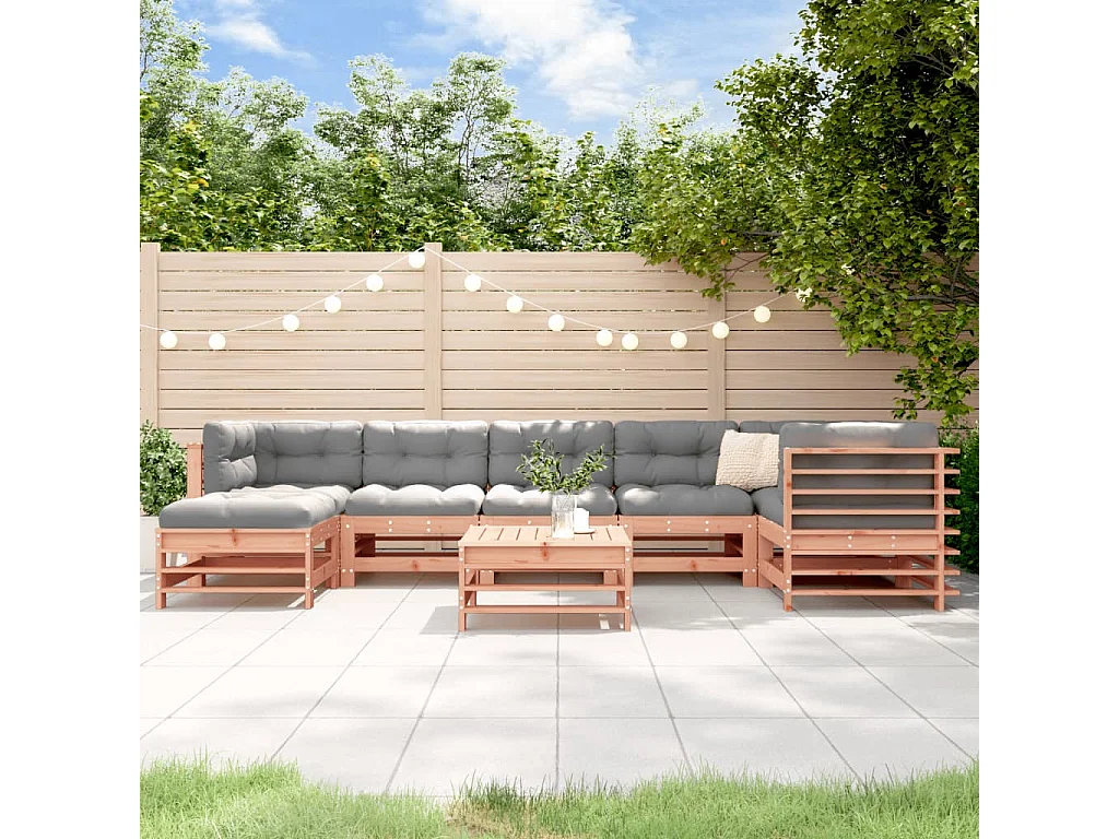 Salon de jardin 8 pcs avec coussins bois massif douglas