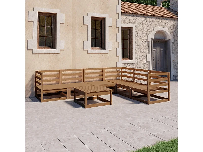 Set Salotto da Giardino 7pz Marrone Ambra Legno Massello Pino