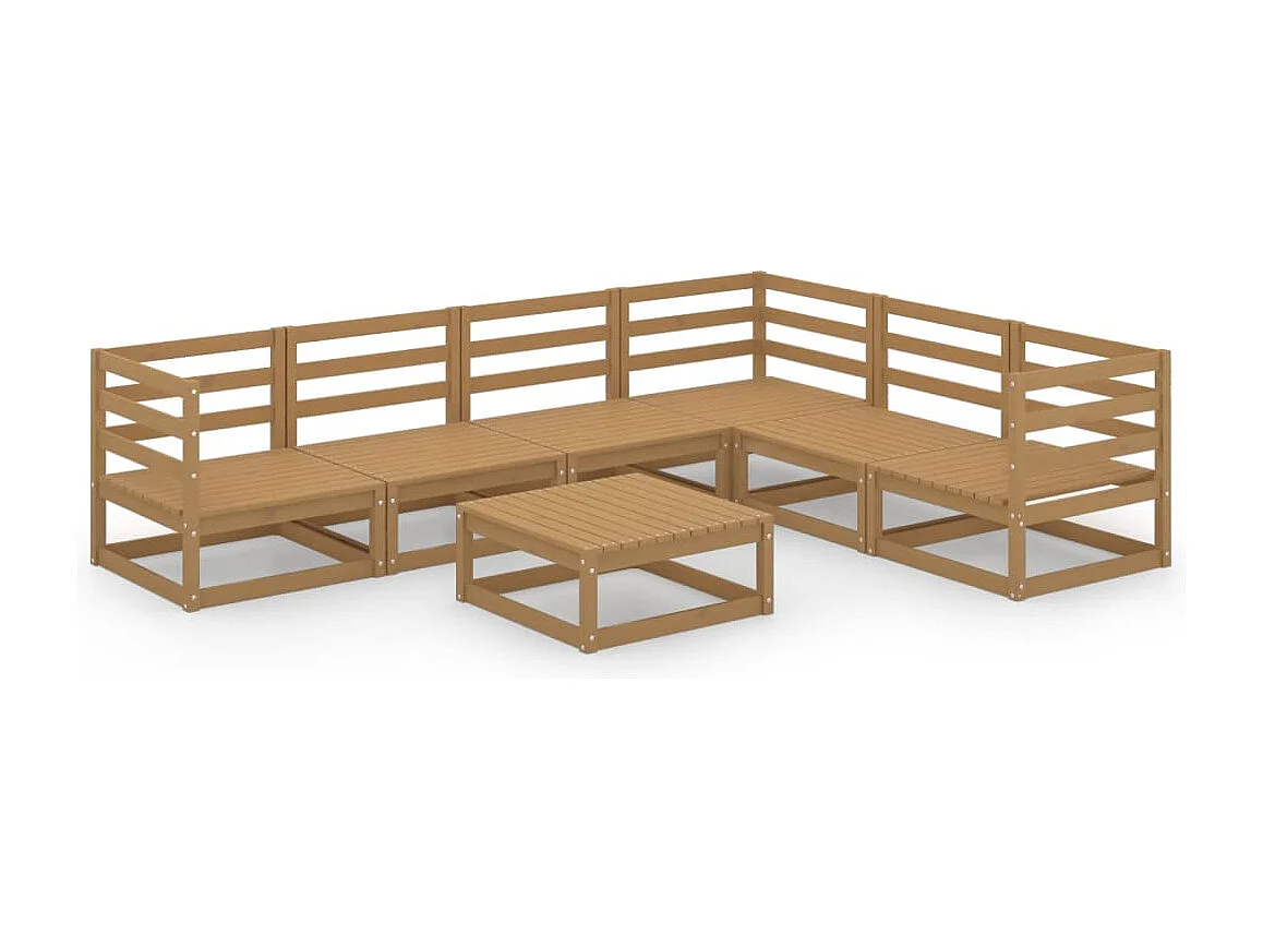 Set Salotto da Giardino 7pz Marrone Ambra Legno Massello Pino