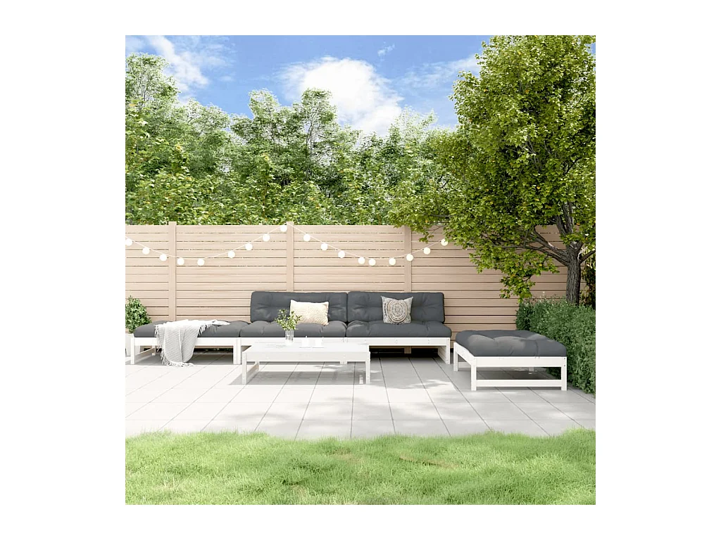 Salon de jardin 5 pcs avec coussins blanc bois massif