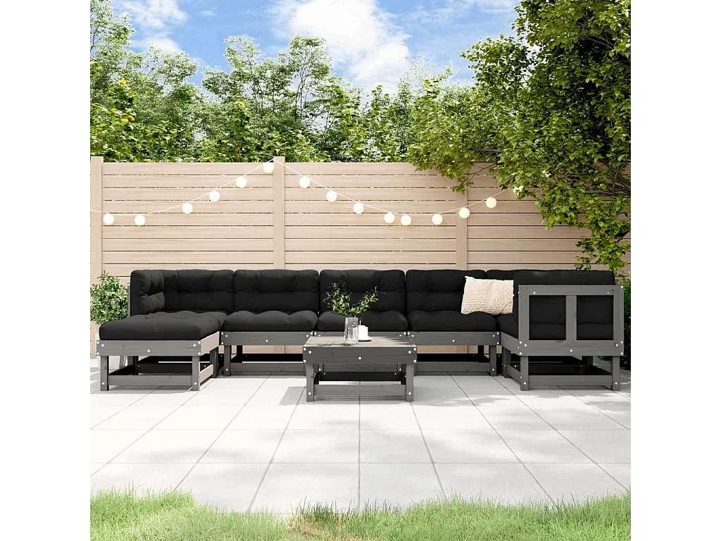 Salon de jardin 8 pcs Gris Bois de pin massif