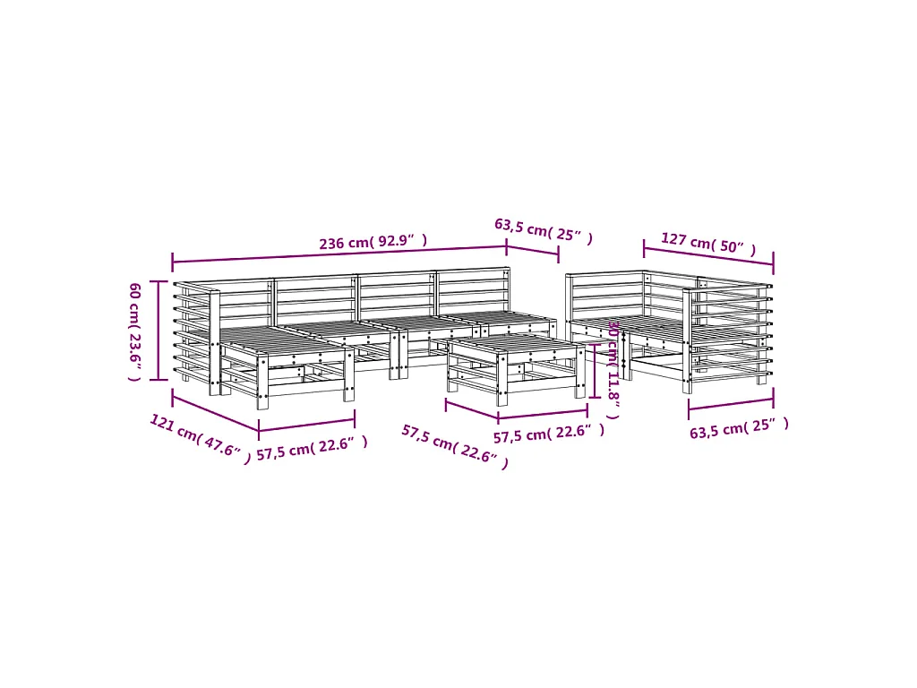 8-delige Loungeset massief grenenhout
