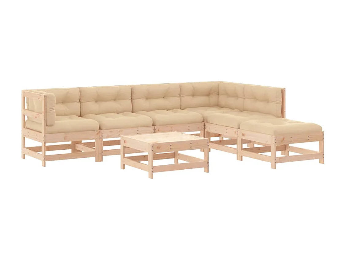 7 pcs conjunto lounge jardim c/ almofadões madeira maciça