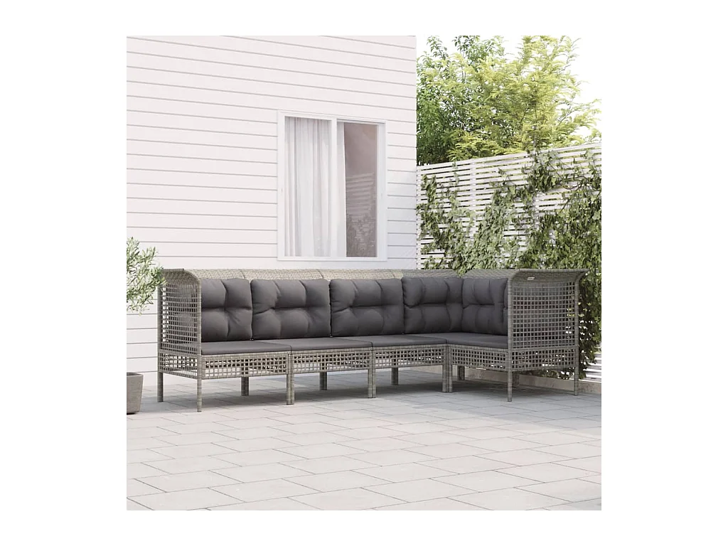 5-delige Loungeset met kussens poly rattan grijs