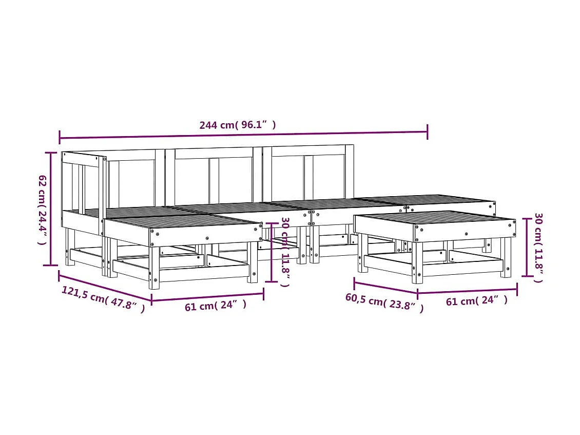 Set Salotto da Giardino 6 pz in Legno Massello di Pino