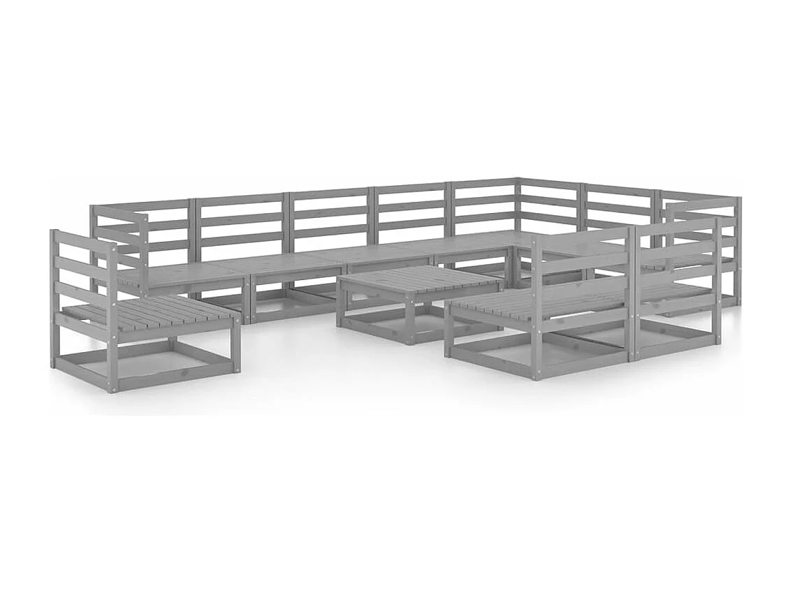 11-tlg. Garten-Lounge-Set Grau Kiefer Massivholz