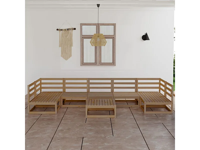 Salon de jardin 8 pcs bois de pin massif